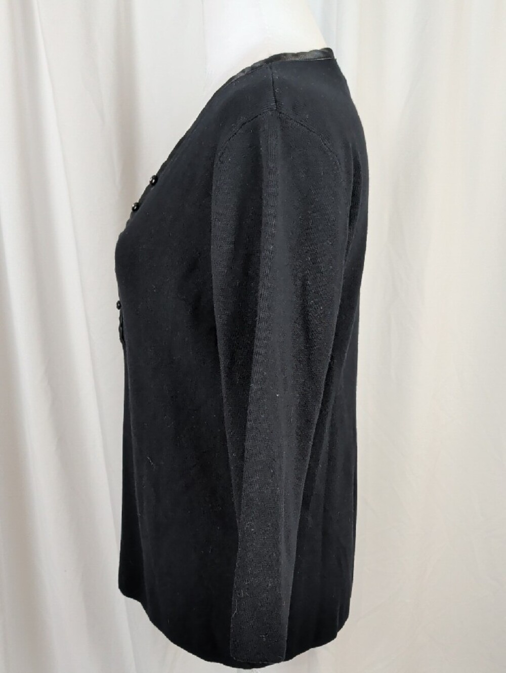 Laura Black Satin Trim Rhinestone Button Knit Sweater Large NWT - Picture 6 of 15